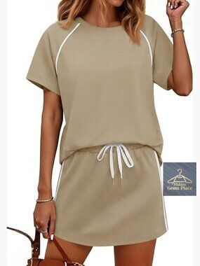Two Piece Skirt Set Short Sleeve Top and Tennis Skort Lounge Vacation Matching